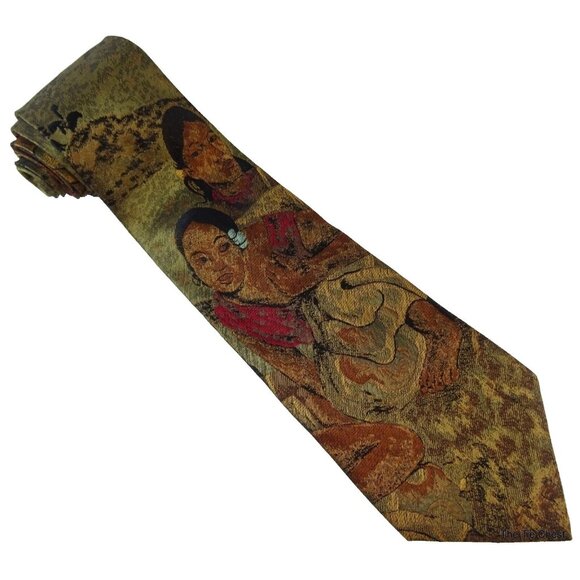 Hawaiian Women Silk Tie Brown Woven Iridescent Necktie - Picture 1 of 3